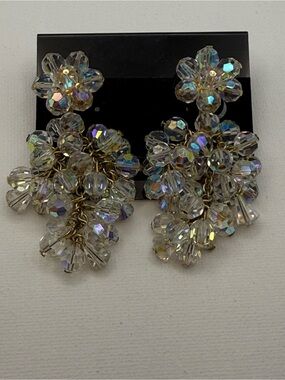Vintage Aurora Borealis Crystal Cluster Clip-On Earrings